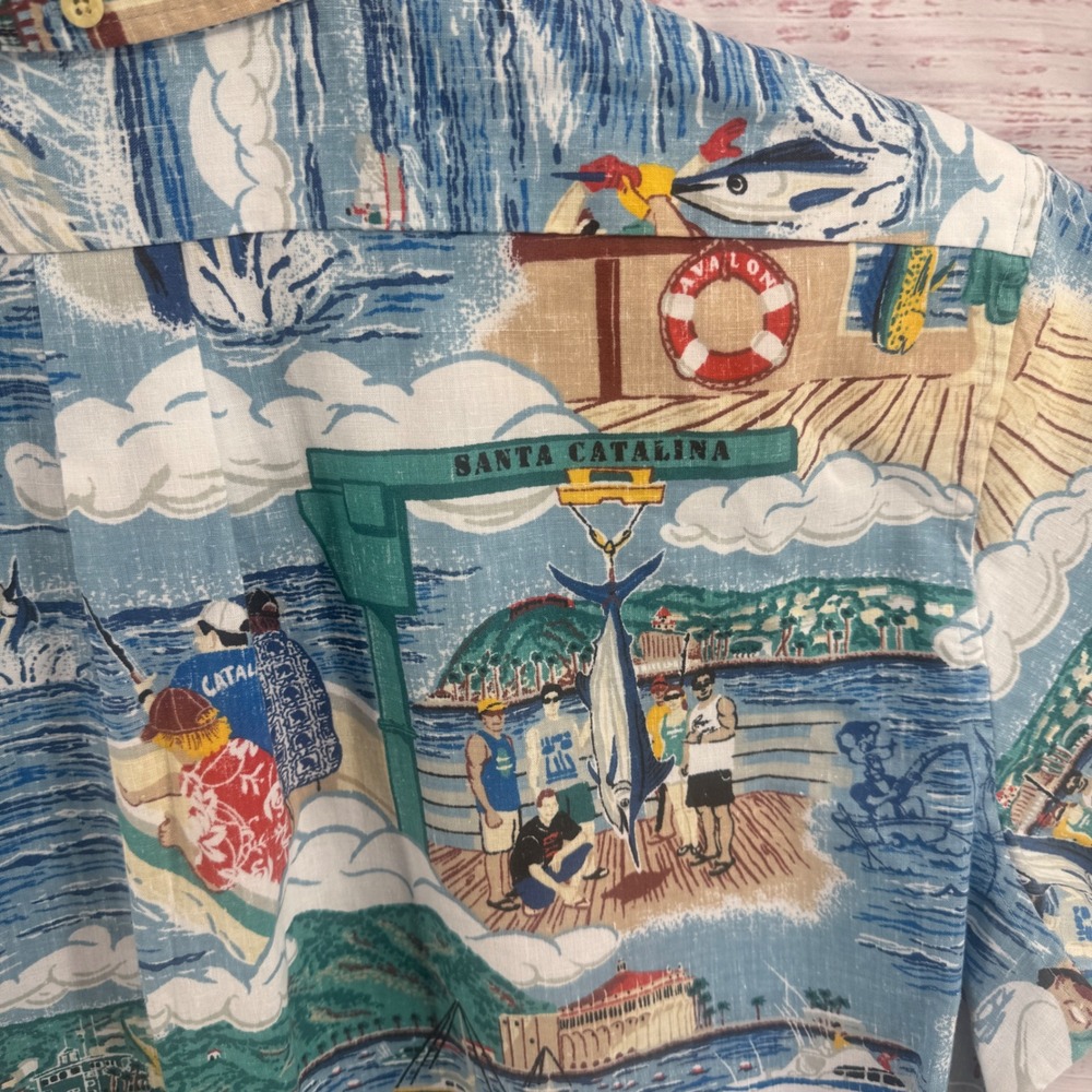 Reyn Spooner Shirt Mens XL Santa Catalina Island Fishing Short Sleeve Button - Picture 8 of 10